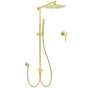 WELS Brushed Gold Dual Large Round Shower Set 12" Rain Head Stainless Steel Handheld Sliding Rail Small Face V1233-SC842GSS019CBGKSR112GKRD201G60