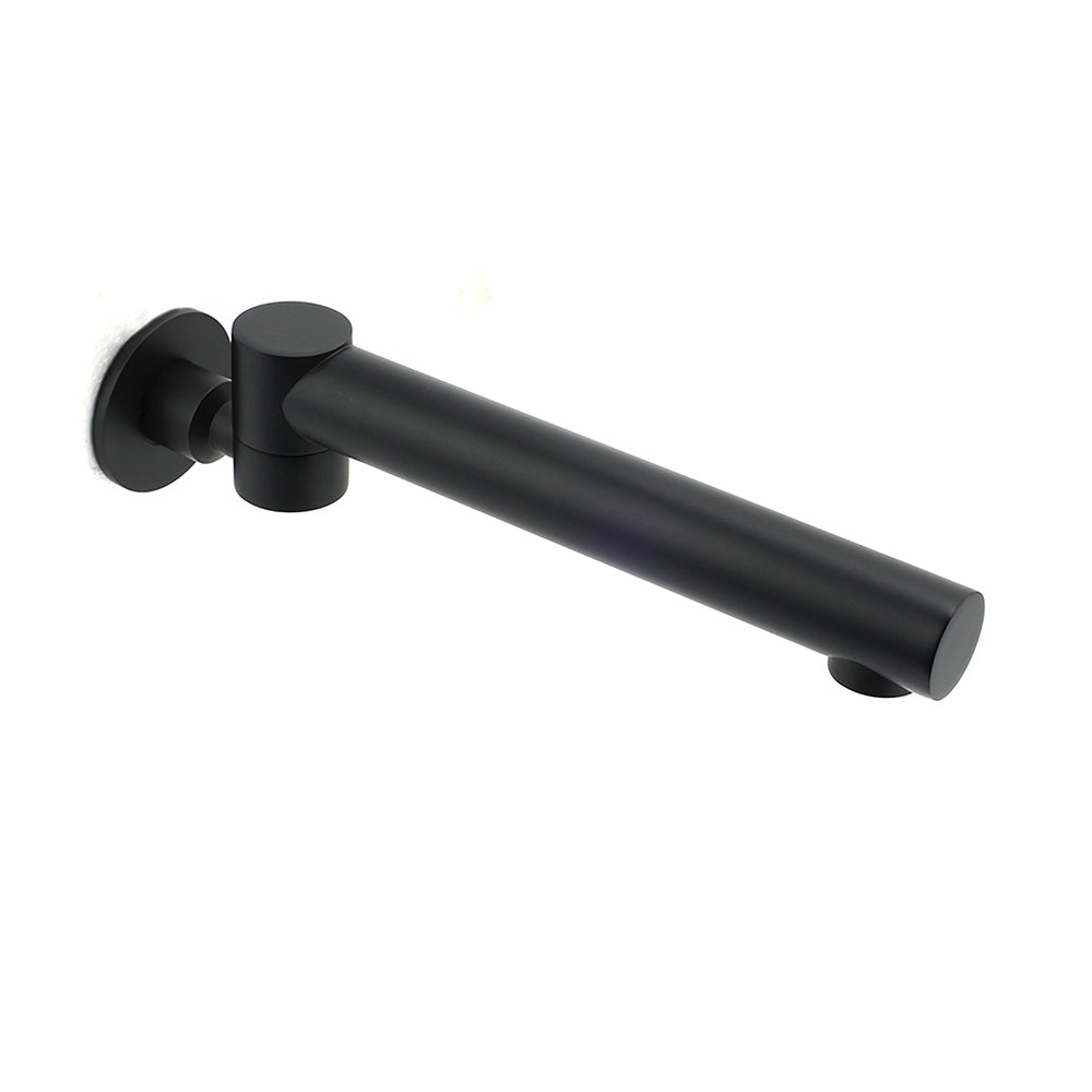 Matt Black Round Basin Wall Mounted Spout Faucet Outlet 180 degrees Swivel Tap Watermark V1233-SP603BL