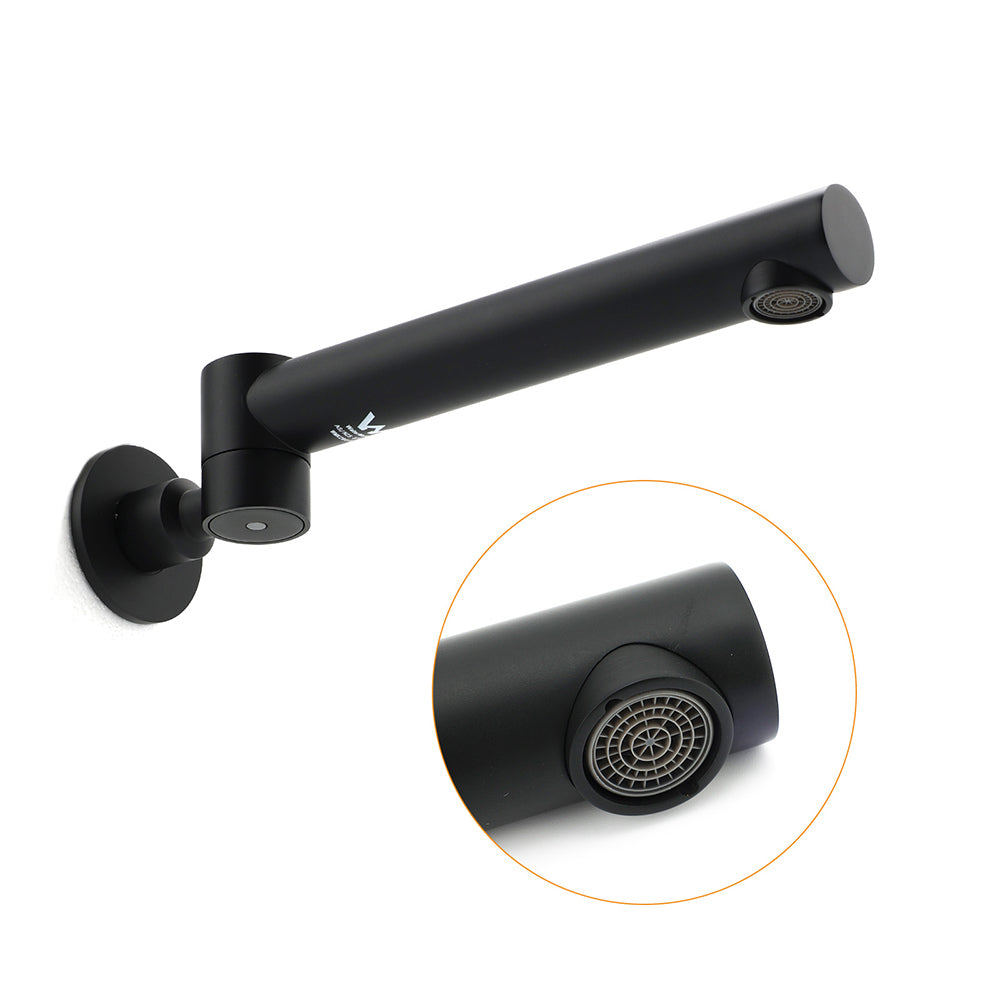Matt Black Round Basin Wall Mounted Spout Faucet Outlet 180 degrees Swivel Tap Watermark V1233-SP603BL