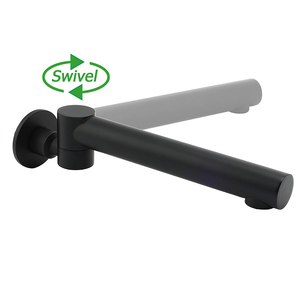 Matt Black Round Basin Wall Mounted Spout Faucet Outlet 180 degrees Swivel Tap Watermark V1233-SP603BL