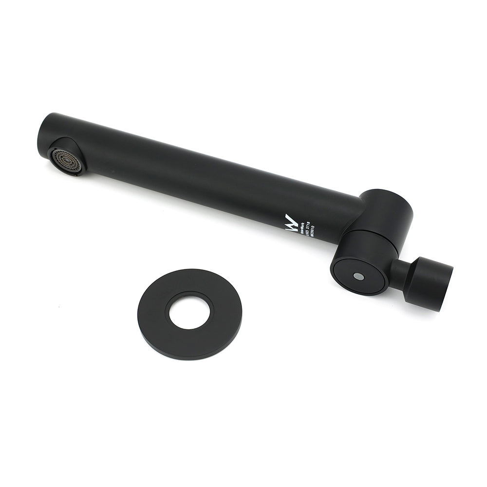 Matt Black Round Basin Wall Mounted Spout Faucet Outlet 180 degrees Swivel Tap Watermark V1233-SP603BL