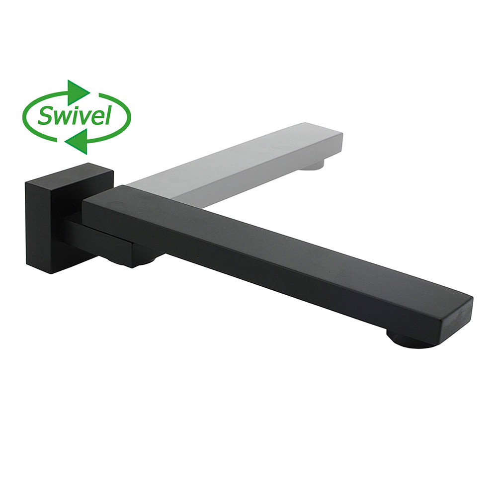 Matte Black Square Bathtub Faucet 180 degrees Swivel Water Spout Outlet Basin Watermark V1233-SP604BL