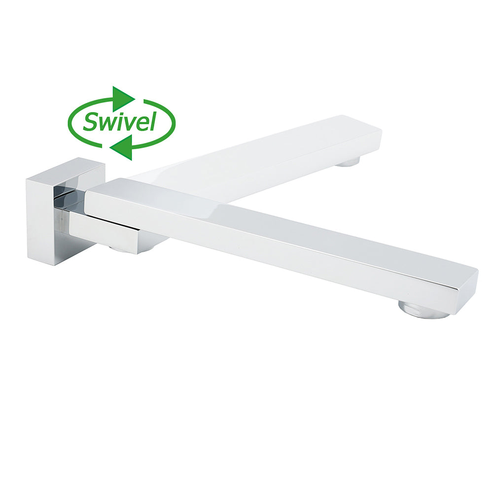 Chrome Square Stainless Steel Shower Bathtub Water Spout Faucet Outlet Tap 180 degrees Swivel Set V1233-SP604CR