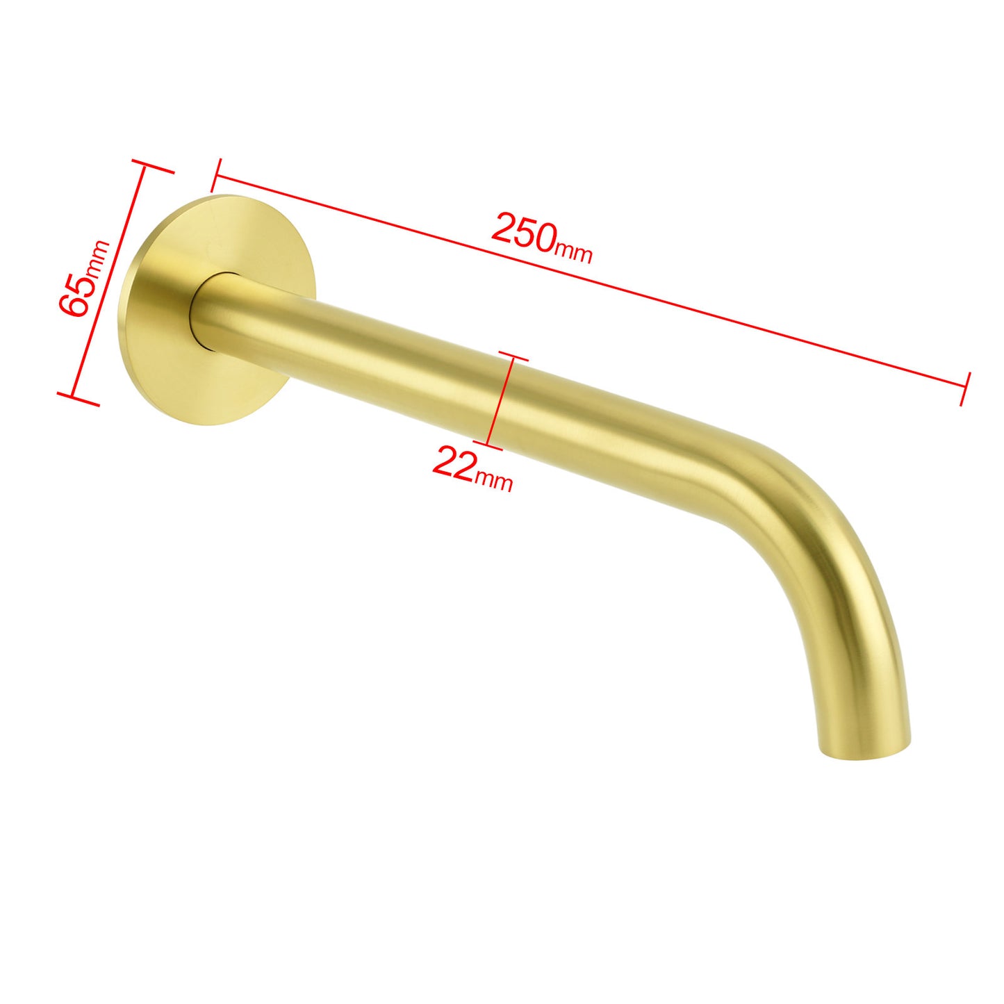 Brushed Gold Round 250mm Spout For Bathroom Tub Wall Mounted Water Filler Outlet V1233-SP60525BG