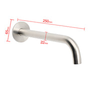 Brushed Nickel Round 250mm Long Spout Bath Tub Wall Mounted Water Filler Outlet V1233-SP60525BS