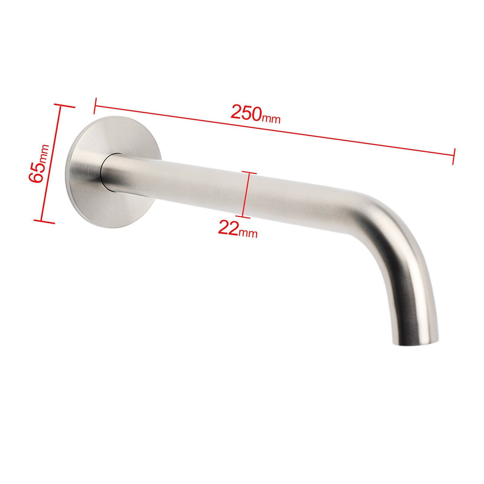 Brushed Nickel Round 250mm Long Spout Bath Tub Wall Mounted Water Filler Outlet V1233-SP60525BS