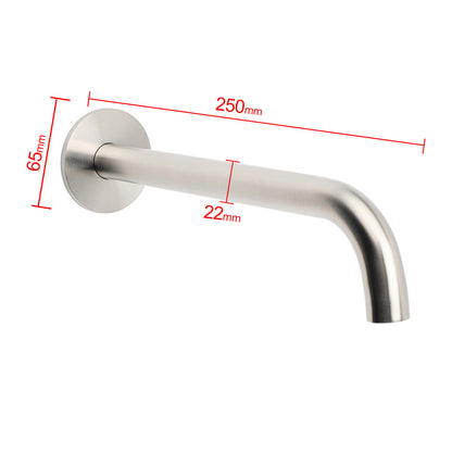 Brushed Nickel Round 250mm Long Spout Bath Tub Wall Mounted Water Filler Outlet V1233-SP60525BS