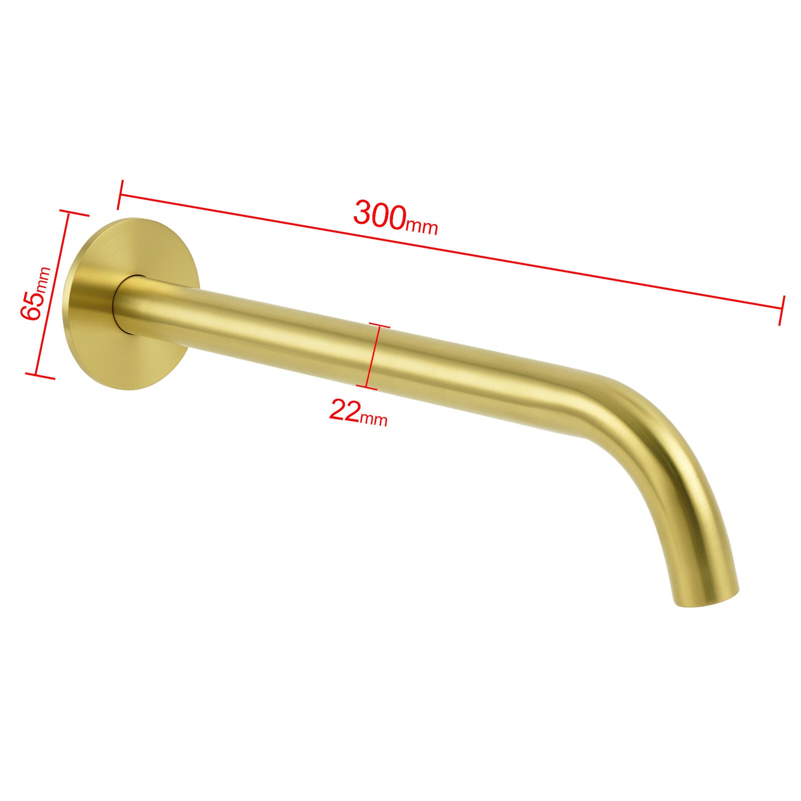 Bathroom 300mm Long Wall Mounted Extention Bath Tub Filler Spout Brushed Gold V1233-SP60530BG