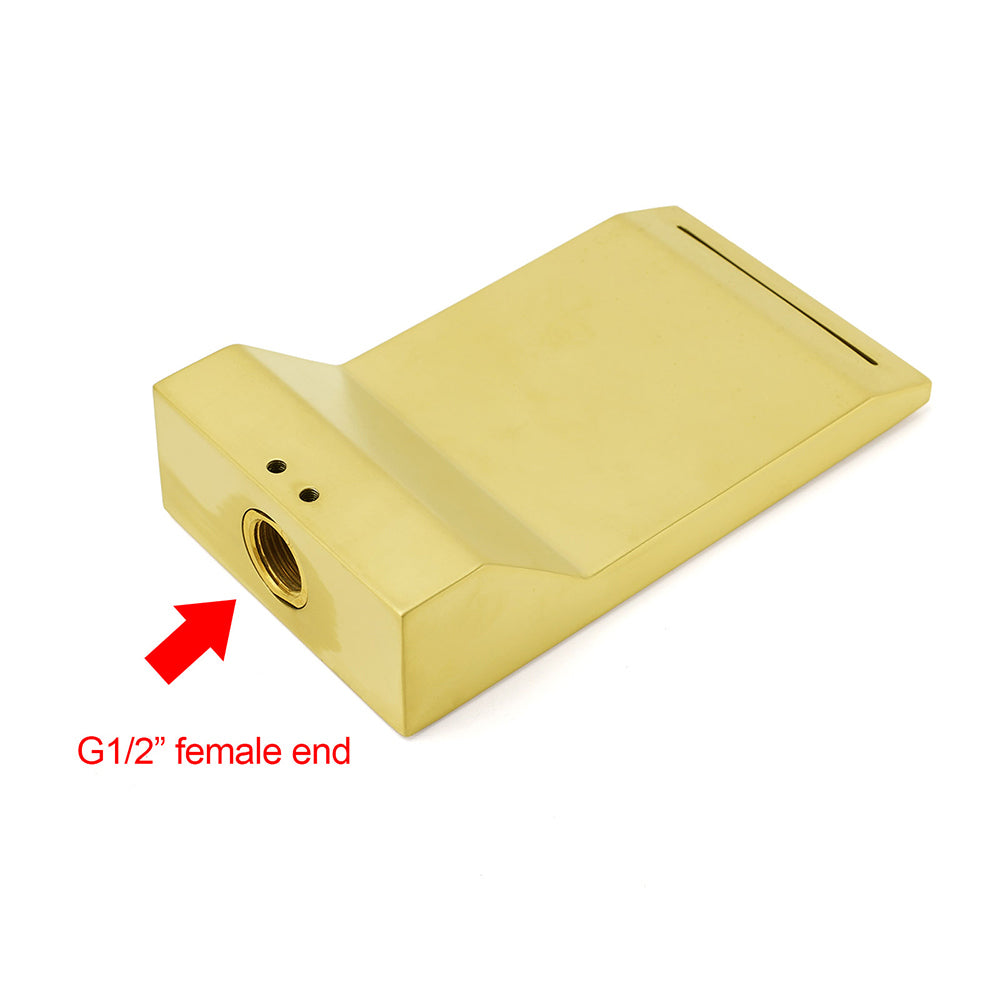 Brushed Gold Square Cubic Shower Bathtub Waterfall Spout Filler Outlet 1/2" End V1233-SP904BG