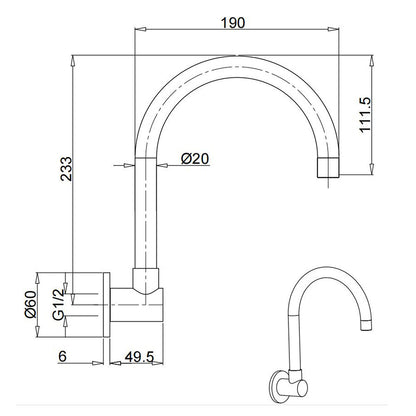 Brushed Gold Bath Tub Filler Round Gooseneck Arm Faucet Water Outlet Wall Spout V1233-SP913BG