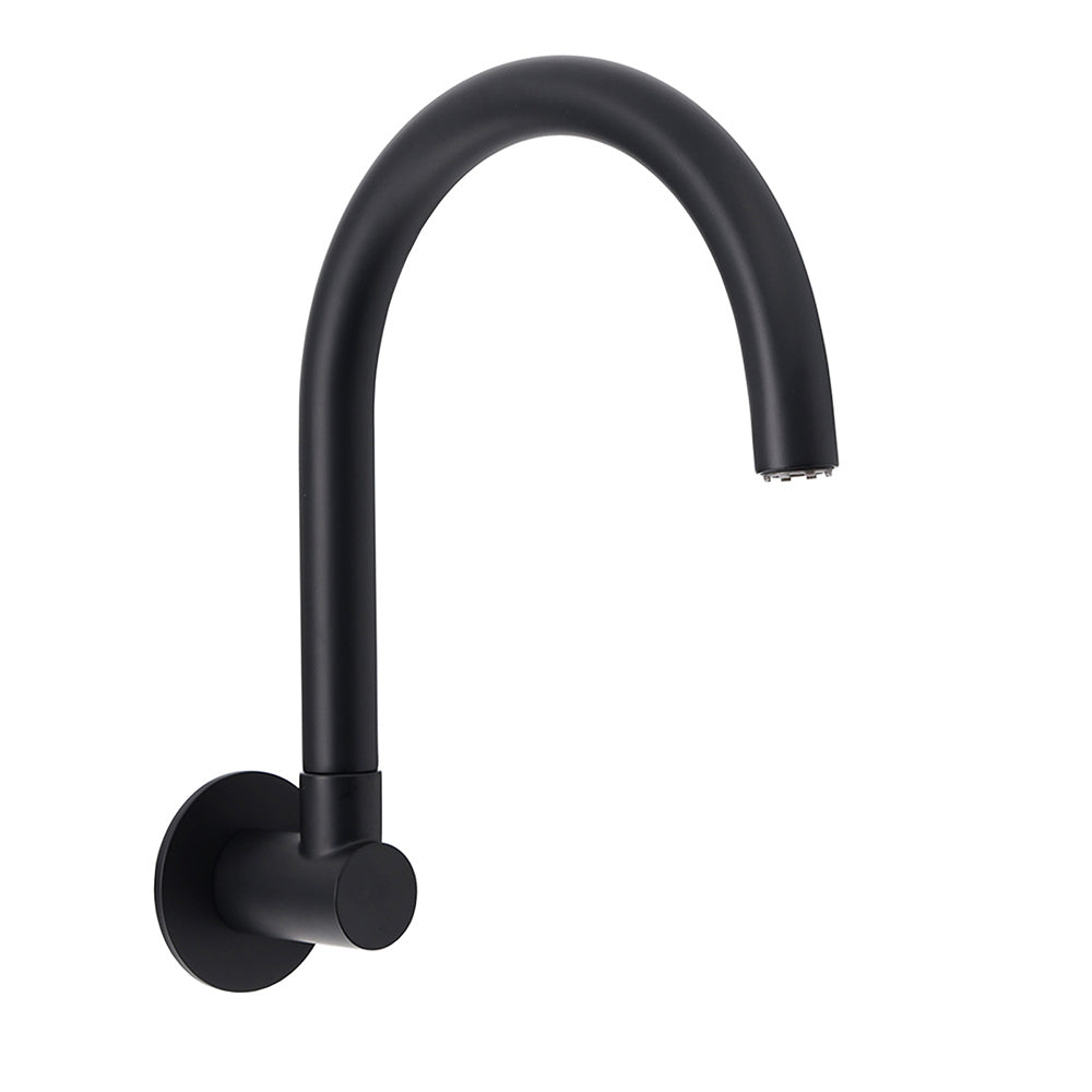 Matt Black Round Gooseneck Arm Faucet Outlet Wall Mounted Bath Tub Filler Spout V1233-SP913BL