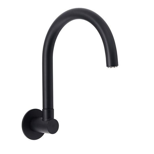 Matt Black Round Gooseneck Arm Faucet Outlet Wall Mounted Bath Tub Filler Spout V1233-SP913BL