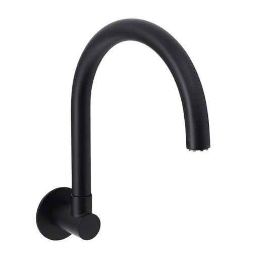 Matt Black Round Gooseneck Arm Faucet Outlet Wall Mounted Bath Tub Filler Spout V1233-SP913BL