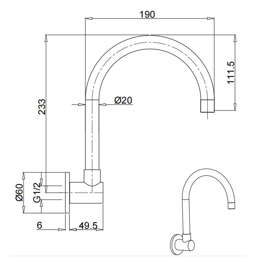 Brushed Nickel Round Gooseneck Arm Faucet Water Outlet Wall Mount Bathtub Spout V1233-SP913BS