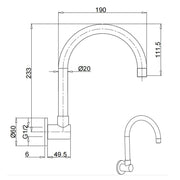 Gun Metal Bathroom Tub Filler Round Gooseneck Arm Faucet Water Outlet Wall Spout V1233-SP913GM