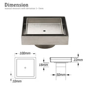 Stainless Steel 100mm Square Tile Insert Shower Grate Floor Drain 50mm Outlet V1233-SQTI0100D50