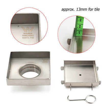 Stainless Steel 100mm Square Tile Insert Shower Grate Floor Drain 50mm Outlet V1233-SQTI0100D50