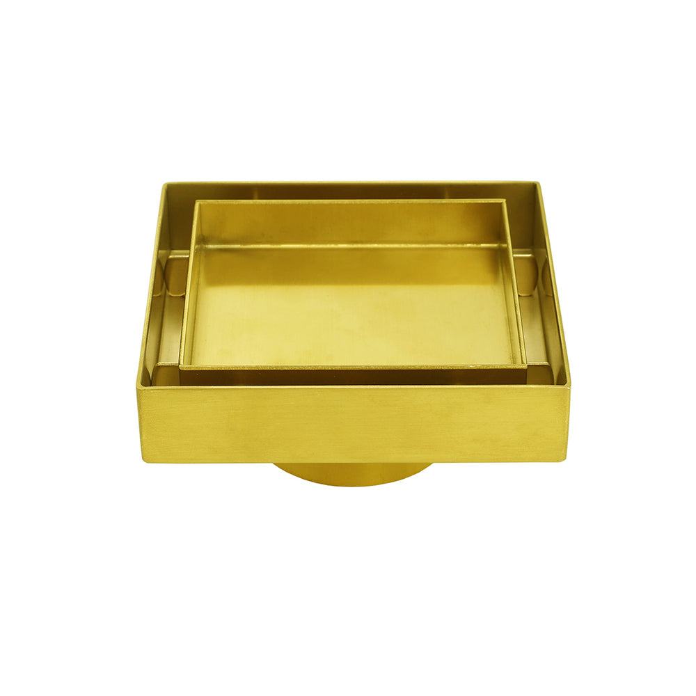 Brushed Gold 100mm Square Tile Insert Floor Drain Tiny Shower Grate 50mm Waste V1233-SQTI0100D50G