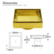 Brushed Gold 100mm Square Tile Insert Floor Drain Tiny Shower Grate 50mm Waste V1233-SQTI0100D50G