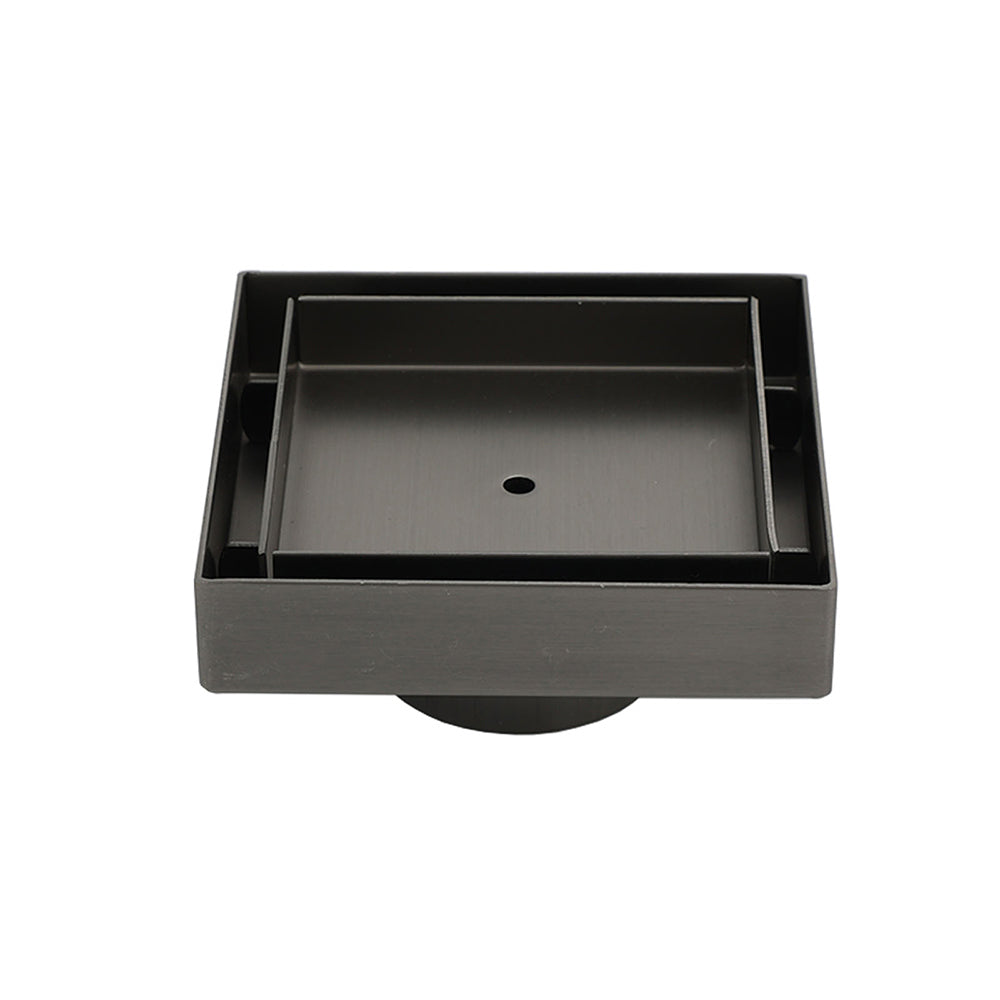 Gun Metal 100mm Square Tile Insert Floor Drain Small Shower Grate 50mm Waste Set V1233-SQTI0100D50GM