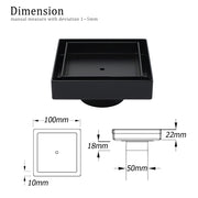 WaterMark Matt Black 100x100mm Square Tile Insert Shower Grate Floor Drain 50mm Waste V1233-SQTI0100D50P