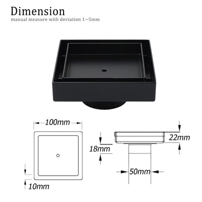 WaterMark Matt Black 100x100mm Square Tile Insert Shower Grate Floor Drain 50mm Waste V1233-SQTI0100D50P