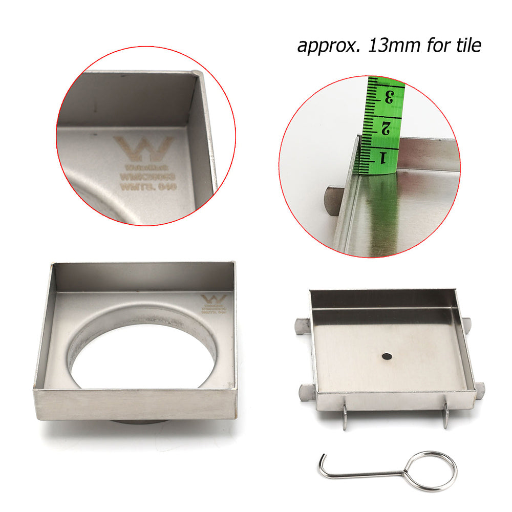 WaterMark Brushed 100mm Square Tile Insert Shower Grate Floor Drain 80mm Waste V1233-SQTI0100D80