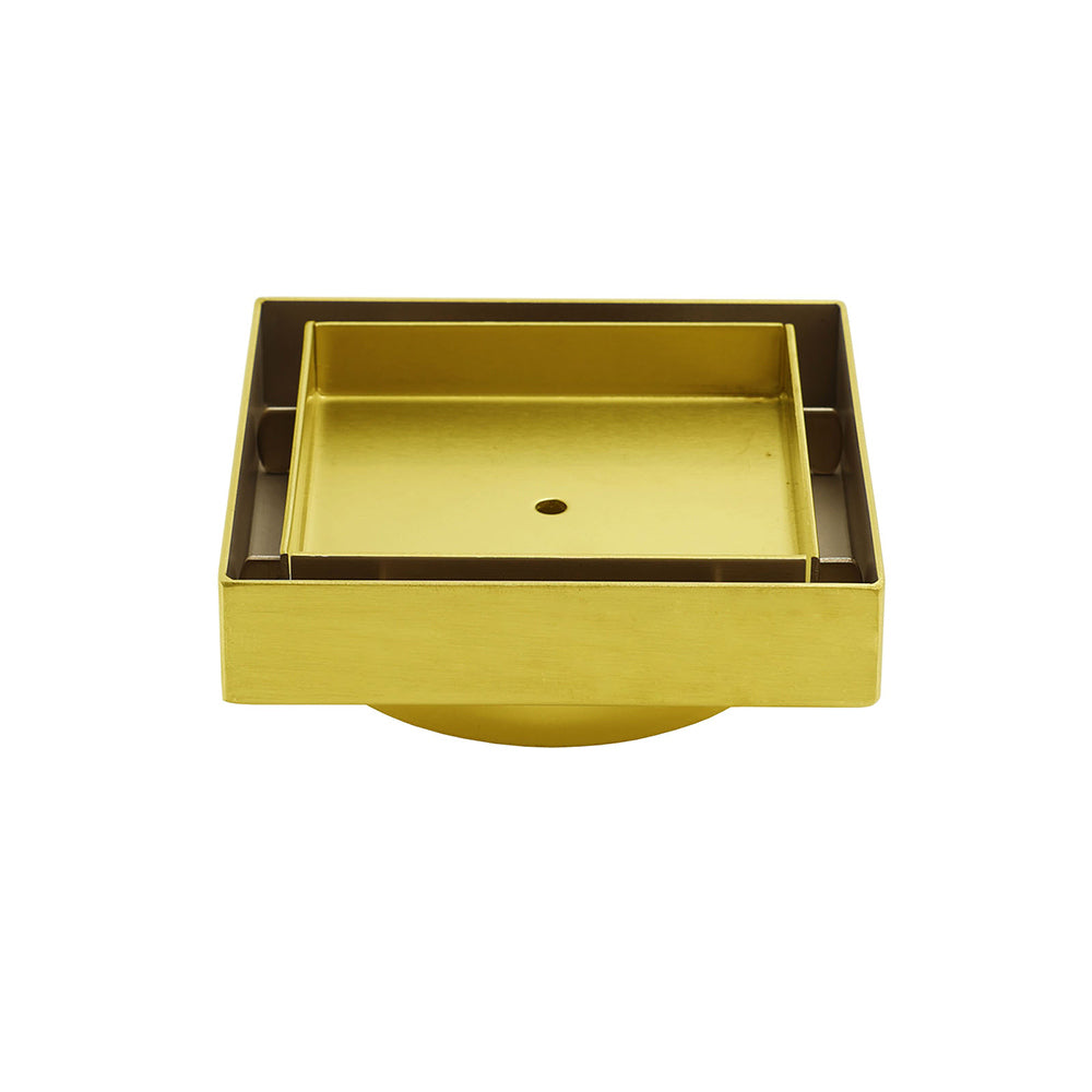 Brushed Gold 100x100mm Tile Insert Floor Drain Square Shower Grate 80mm Waste V1233-SQTI0100D80G