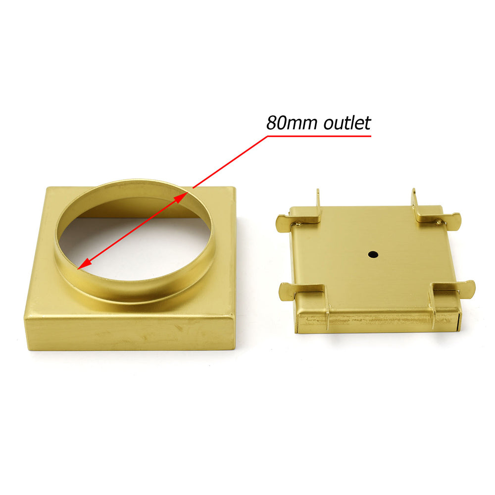 Brushed Gold 100x100mm Tile Insert Floor Drain Square Shower Grate 80mm Waste V1233-SQTI0100D80G