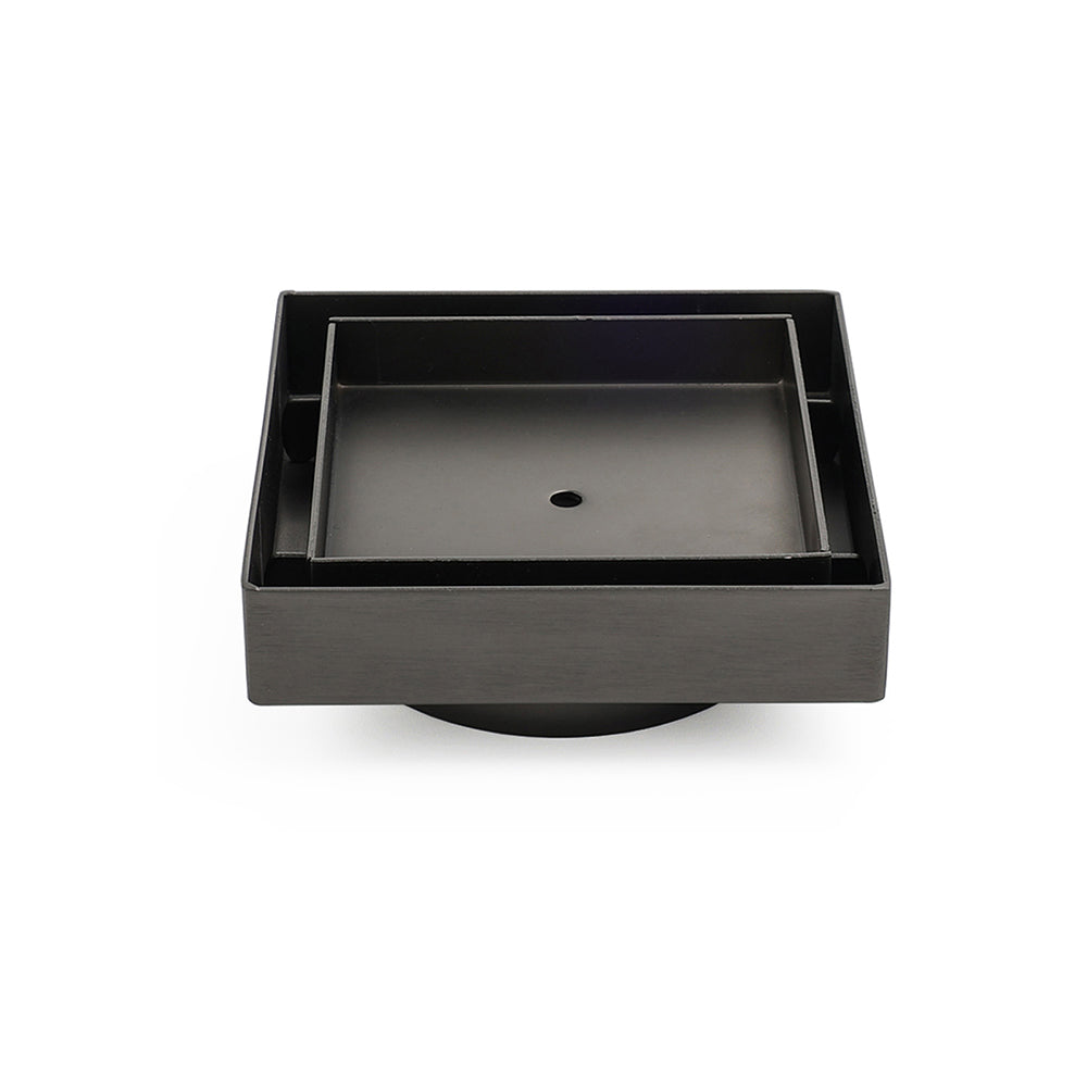 Gun Metal 100x100mm Square Tile Insert Floor Drain Small Shower Grate 80mm Waste V1233-SQTI0100D80GM
