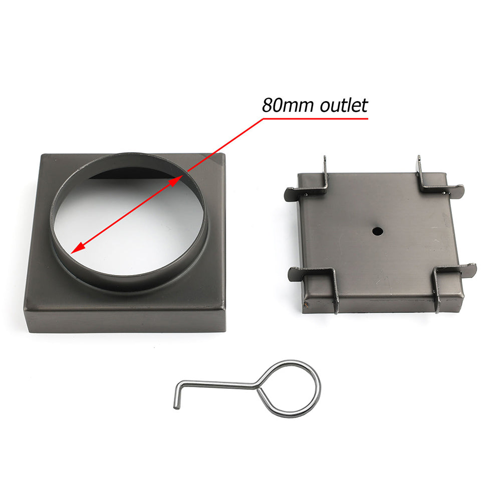 Gun Metal 100x100mm Square Tile Insert Floor Drain Small Shower Grate 80mm Waste V1233-SQTI0100D80GM