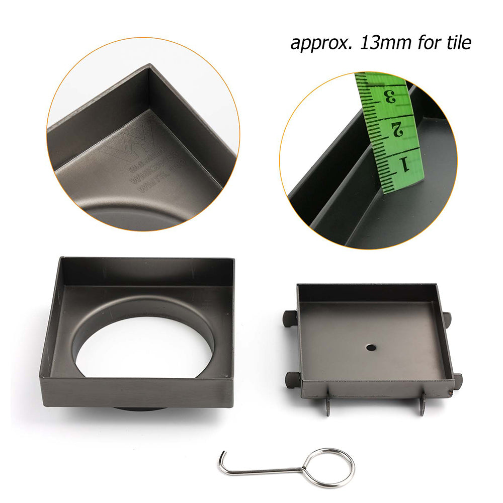 Gun Metal 100x100mm Square Tile Insert Floor Drain Small Shower Grate 80mm Waste V1233-SQTI0100D80GM