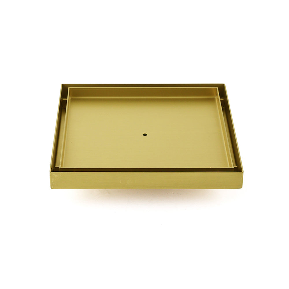 Brushed Gold Large 200mm Tile Insert Floor Drain Shower Grate 50mm Waste Outet V1233-SQTI01200D50BG