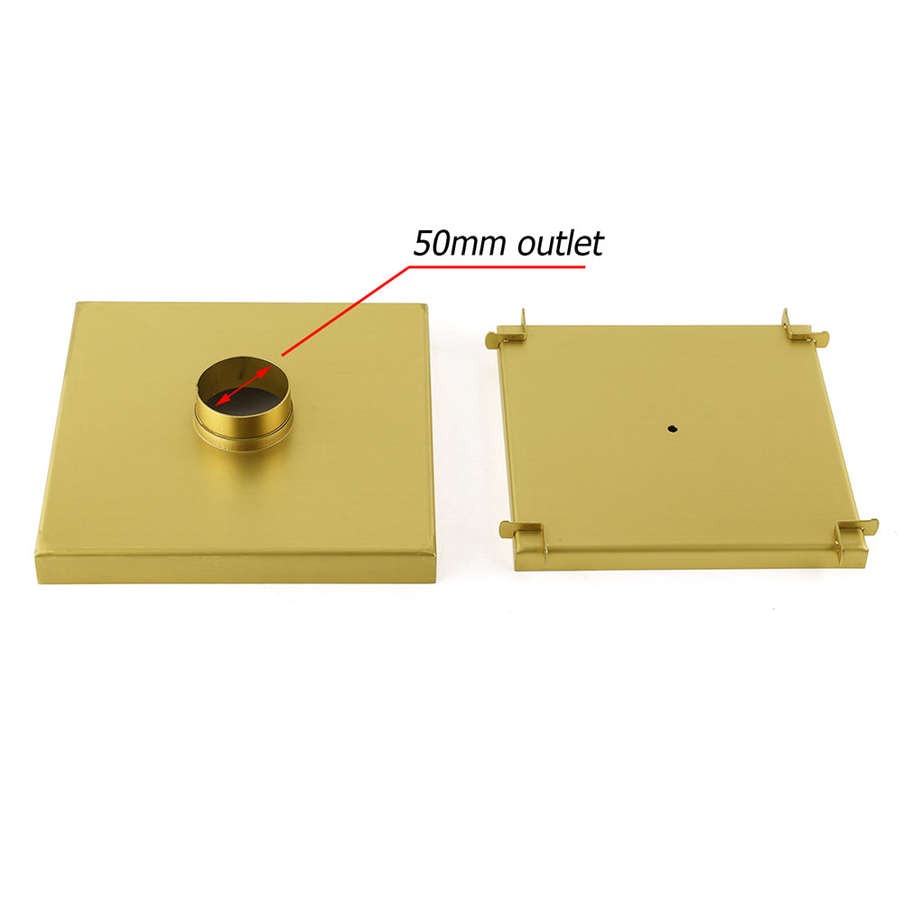 Brushed Gold Large 200mm Tile Insert Floor Drain Shower Grate 50mm Waste Outet V1233-SQTI01200D50BG