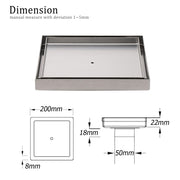 Bathroom 200x200mm Big Square Tile Insert Floor Drain Shower Grate 50mm Waste V1233-SQTI01200D50BS