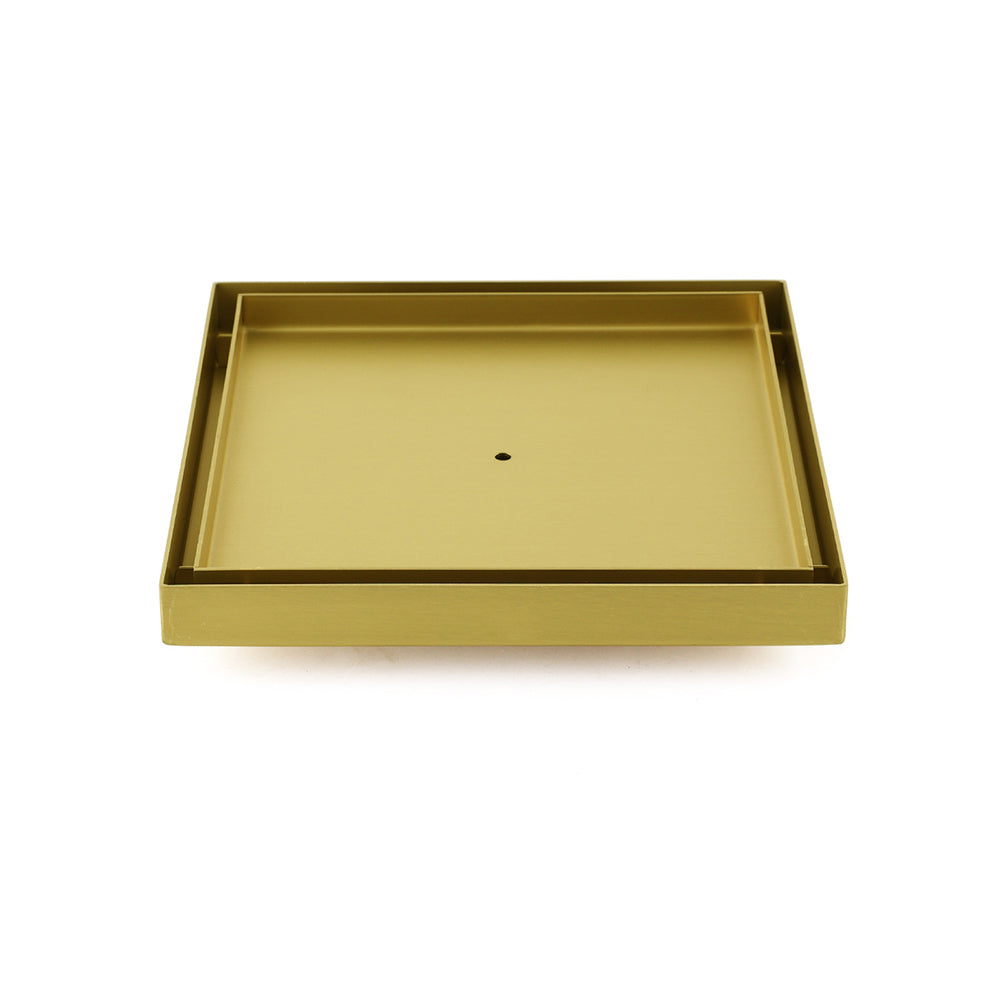 Brushed Gold Large 200mm Tile Insert Bathroom Floor Drain Grate 80mm Waste Outet V1233-SQTI01200D80BG