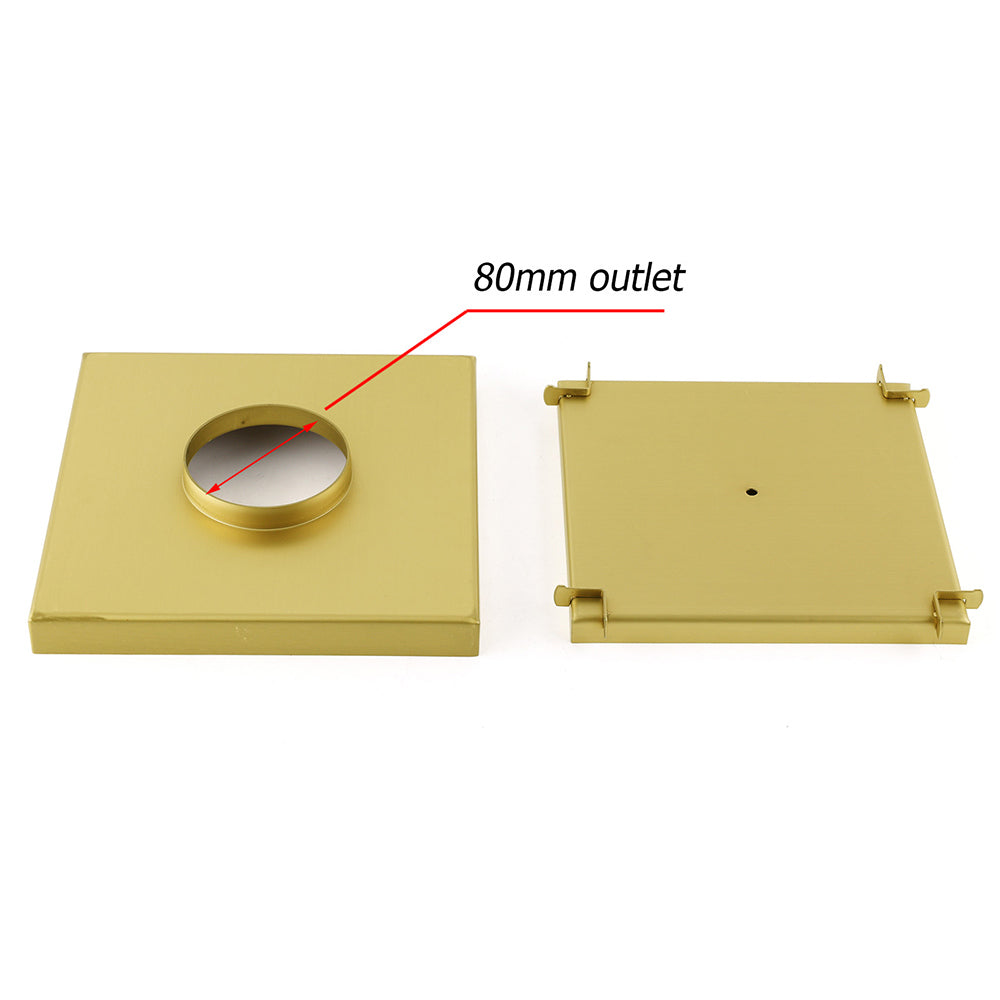 Brushed Gold Large 200mm Tile Insert Bathroom Floor Drain Grate 80mm Waste Outet V1233-SQTI01200D80BG