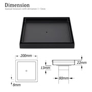 Watermark Matt Black Large 200mm Tile Insert Floor Drain Shower Grate 80mm Waste V1233-SQTI01200D80BL
