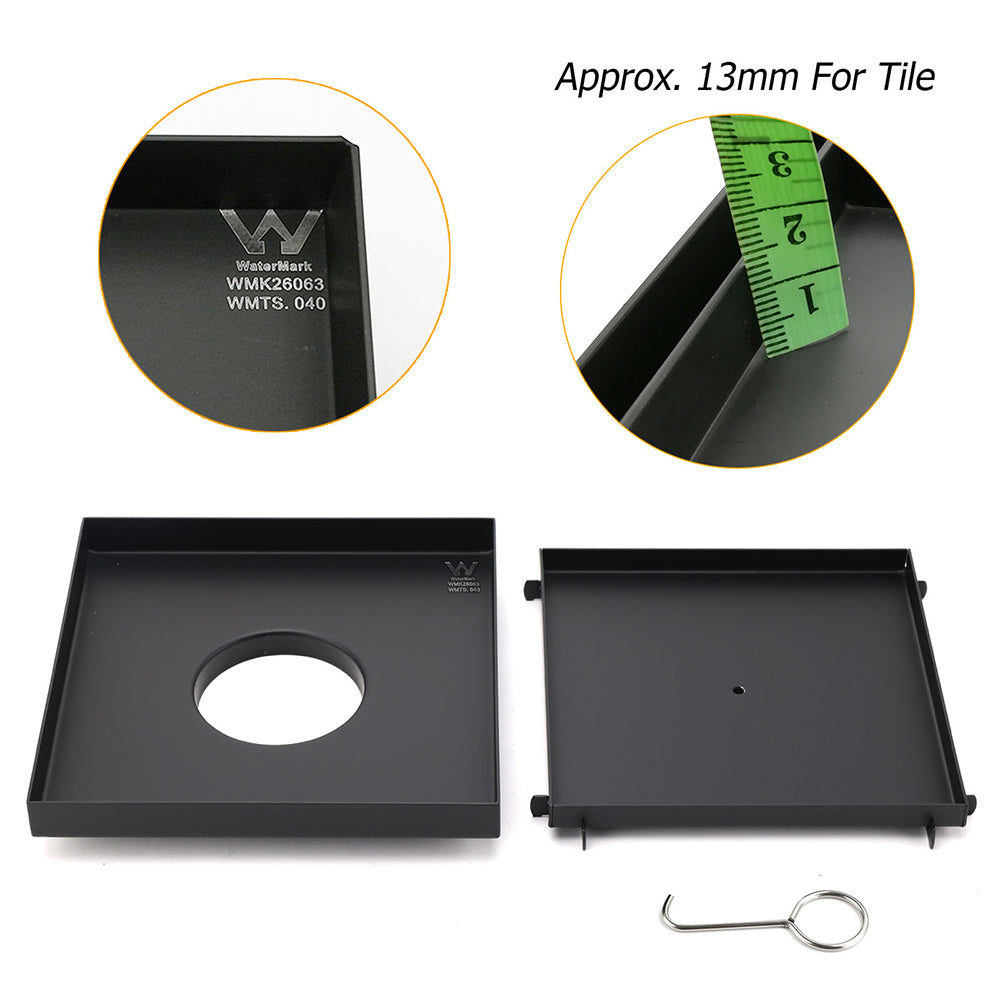 Watermark Matt Black Large 200mm Tile Insert Floor Drain Shower Grate 80mm Waste V1233-SQTI01200D80BL
