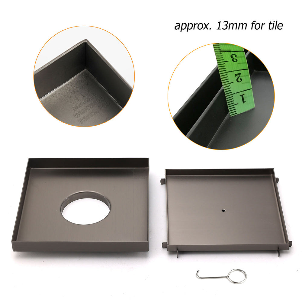 Gun Metal Large Square 200x200mm Tile Insert Floor Drain Shower Grate 80mm Waste V1233-SQTI01200D80GM