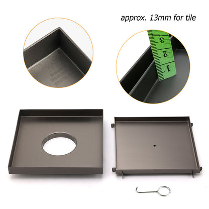 Gun Metal Large Square 200x200mm Tile Insert Floor Drain Shower Grate 80mm Waste V1233-SQTI01200D80GM