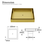Brushed Gold Square 150x150mm Tile Insert Floor Drain Shower Grate 50mm Waste V1233-SQTI0150D50BG
