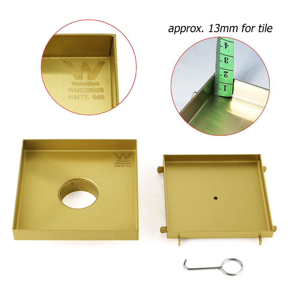 Brushed Gold Square 150x150mm Tile Insert Floor Drain Shower Grate 50mm Waste V1233-SQTI0150D50BG