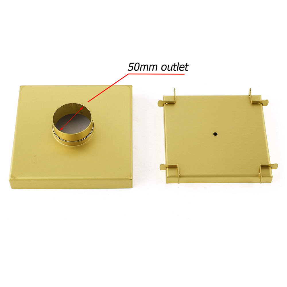 Brushed Gold Square 150x150mm Tile Insert Floor Drain Shower Grate 50mm Waste V1233-SQTI0150D50BG