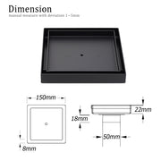 Matt Black 150x150mm Tile Insert Floor Drain Shower Grate 50mm Outlet Watermark V1233-SQTI0150D50BL