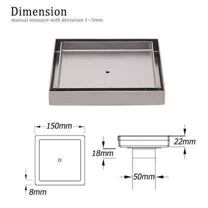 150x150mm Square Tile Insert Floor Drain Stainless Steel Shower Grate 50mm Waste V1233-SQTI0150D50BS