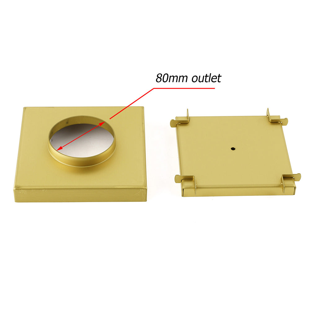Brushed Gold 150x150mm Tile Insert Floor Drain Shower Grate 80mm Waste Watermark V1233-SQTI0150D80BG
