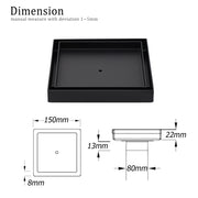 Watermark Black 150x150mm Tile Insert Floor Drain Shower Grate 80mm Waste Outlet V1233-SQTI0150D80BL
