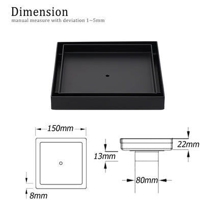 Watermark Black 150x150mm Tile Insert Floor Drain Shower Grate 80mm Waste Outlet V1233-SQTI0150D80BL