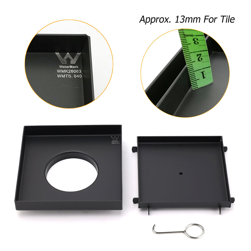 Watermark Black 150x150mm Tile Insert Floor Drain Shower Grate 80mm Waste Outlet V1233-SQTI0150D80BL